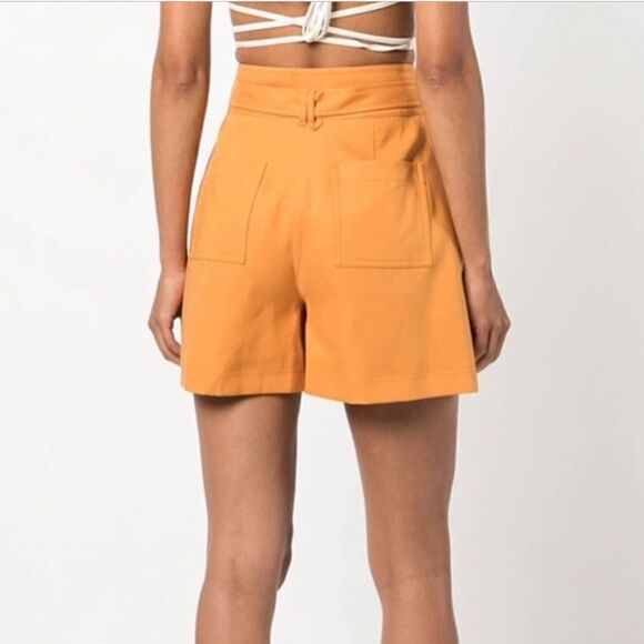 Jonathan Simkhai Winn High Waisted Linen Blend Shorts Mandarin Orange - Picture 4 of 11